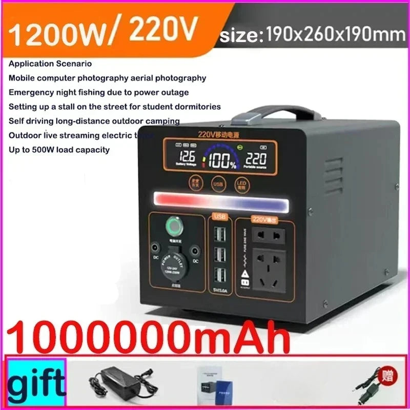 1000000mAh Portable 220v Outdoor Power Bank with Large Capacity for Self-Driving, Camping, and Emergency Backup Power Storage Car Mobile World