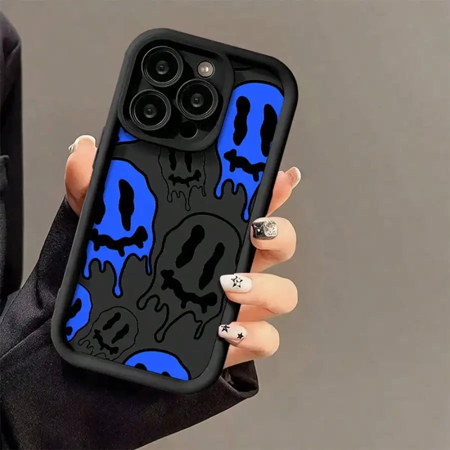 Soft Case For IPhone 17promax/17air 15, 14, 13, 12, 11 Pro Max In Blue And White With Black Case. Car Mobile World