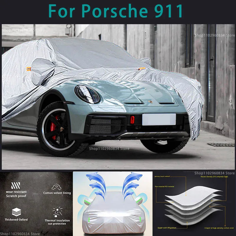 For Porsche 911 210T Full Car Covers Outdoor Sun UV Protection Dust Snow Protective Anti Hail and Storm Auto Protective Cover Car Mobile World