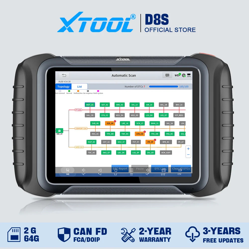 XTOOL D8S Car Diagnostic Tools Automotive Scanner ECU Coding 42+ Services Topplogy Bidirectional Key Programming CANFD DOIP FCA
