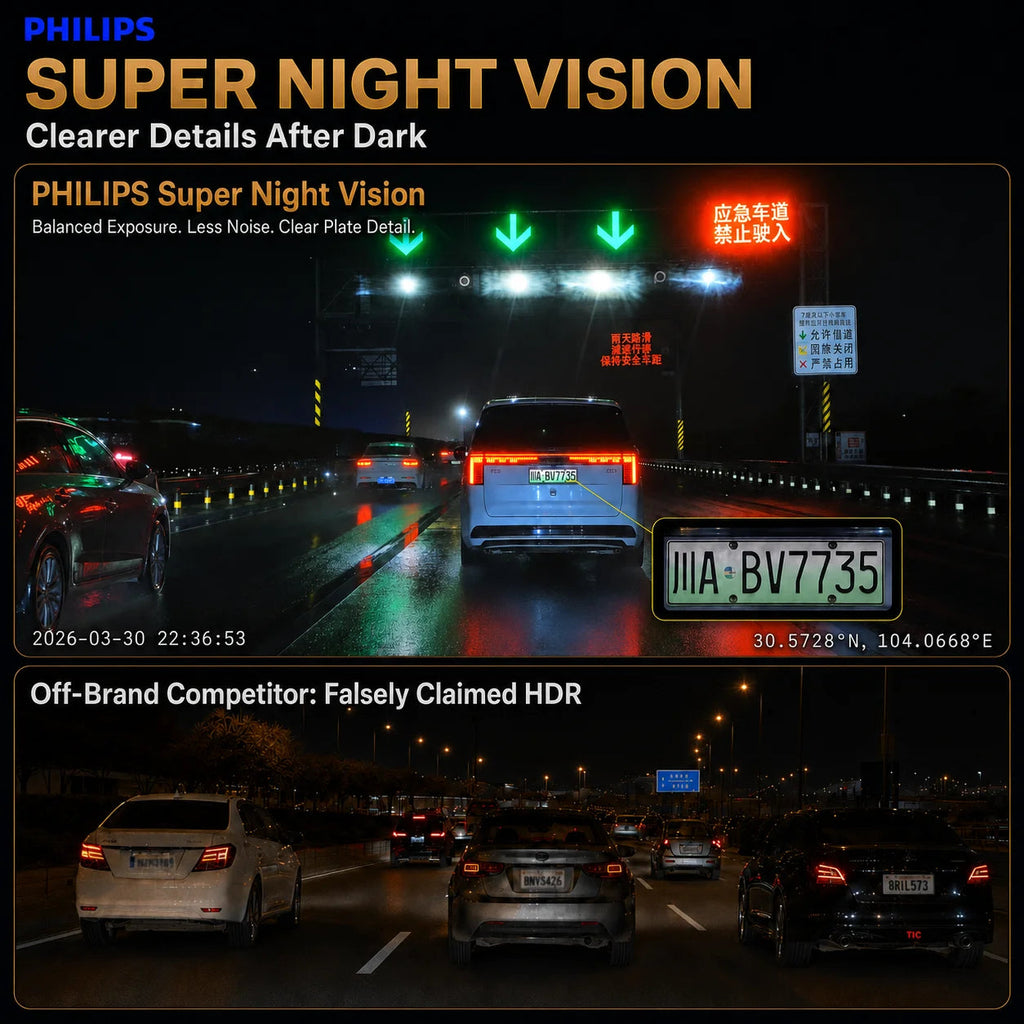 PHILIPS Dash Cam B01 4K+1K HDR Front and Rear Dual Camera 2.4GHz & 5GHz WiFi GPS 24H Parking Monitor Car DVR Video Recorder Car Mobile World