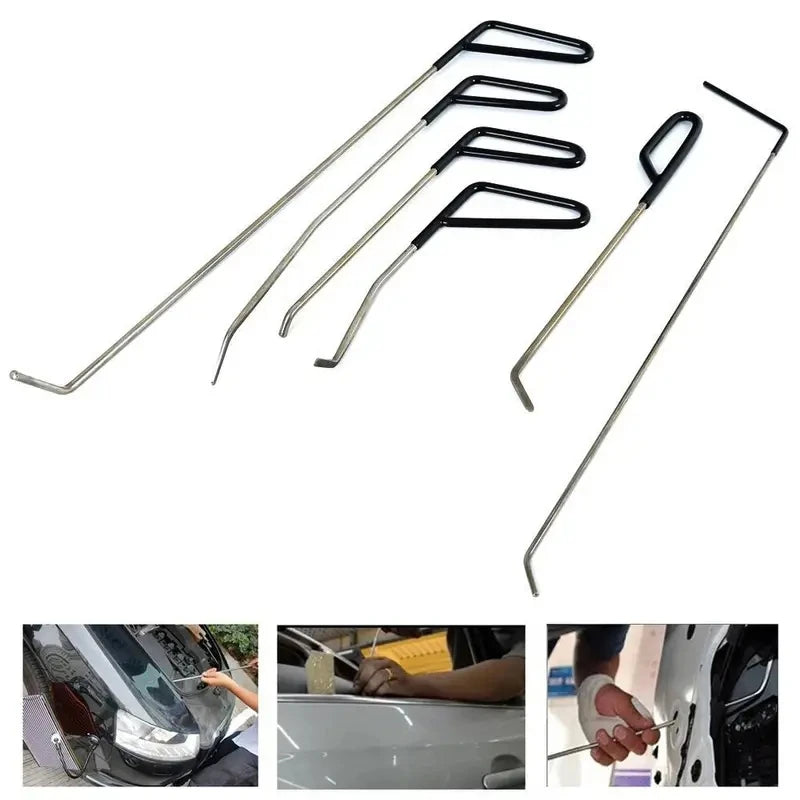 6pcs Car Dent Puller Rod Hooks Hammer Door Dent Ding Hail Fix Removal Repair Tools Maintenance Set Automotive Accessories CM World