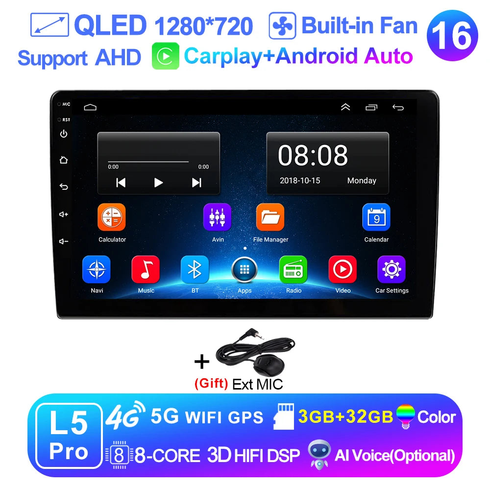 LEHX 9 inch Wireless Carplay 2din Android 15 Car Radio Multimedia Video Player Universal GPS Navigation 4G WiFi  AutoRadio CM World