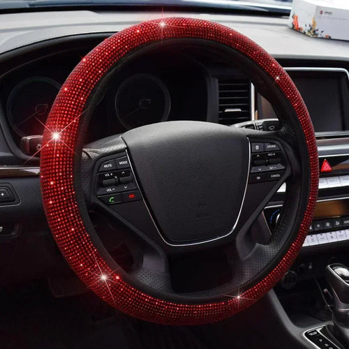 37/38cm Car Steering Wheel Cover Universal Bling Diamond Rhinestones Elasticity Interior Car Accessories for Four Seasons CM World