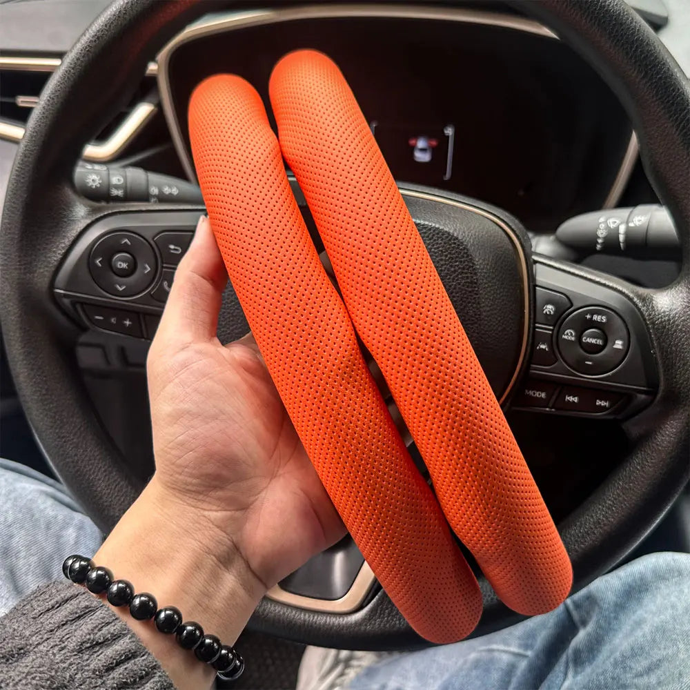 2PCS Car Steering Wheel Covers Booster Micro Fiber Leather Auto Interior Decorative Accessories Glossy Carbon Fiber Looking CM World