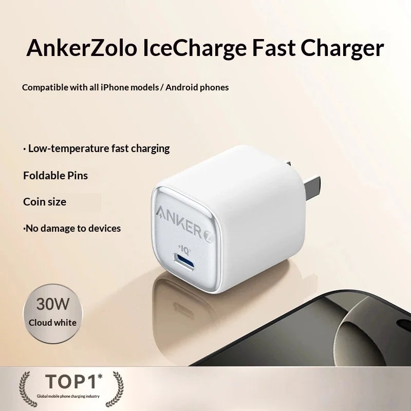 Anker 30w Pd Fast Charger Ice Sensing Usb C Wall Charger For Phone 16 Pro Max Phone 15 Pro Portable Mobile Phone Power Adapter