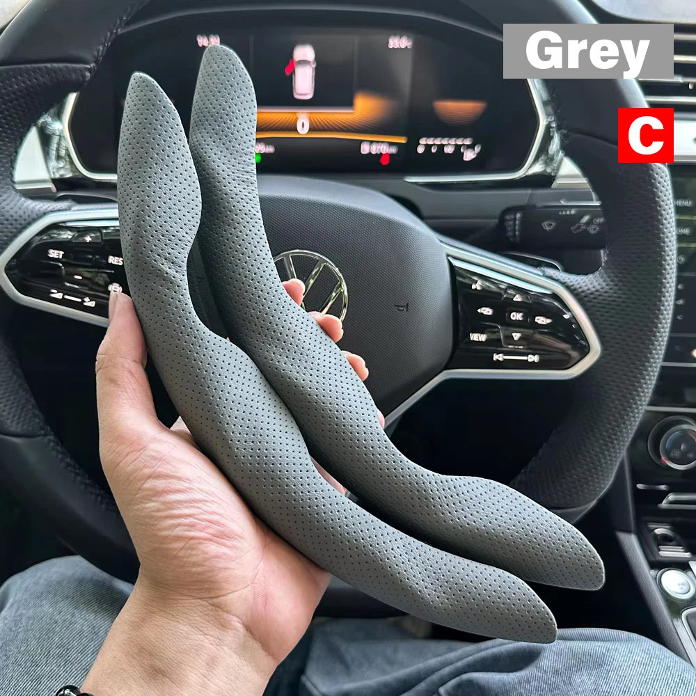 2PCS Car Steering Wheel Covers Booster Micro Fiber Leather Auto Interior Decorative Accessories Glossy Carbon Fiber Looking CM World