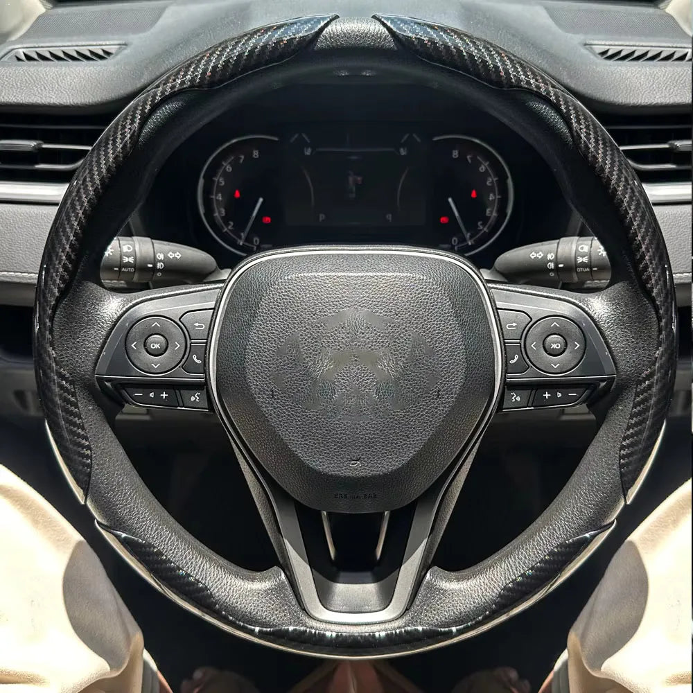 3PCS Carbon Fiber Car Round Steering Wheel Cover Non-Slip Steering Cover Protector Anti Dust Washable Interior Auto Accessories CM World