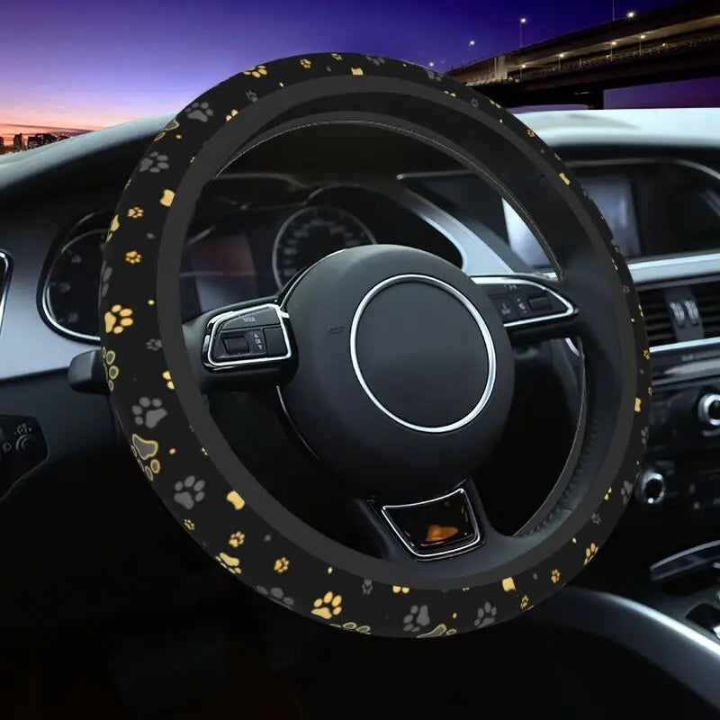 Dog Paw Love Heart Print Steering Wheel Cover Universal 15 Inches Anti Slip Neoprene Car Steering Wheel Protector for Women Men CM World