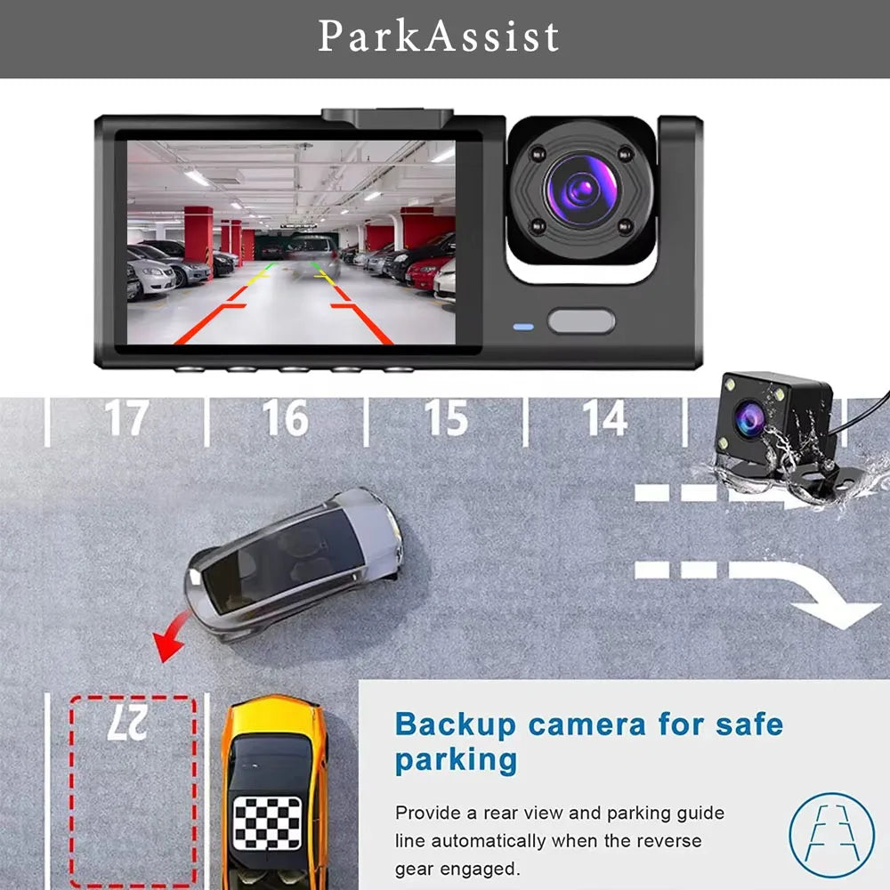 WiFi 3 Channel Car DVR Three Way Dash Cam Inside Vehicle Camera DVRs Recorder FHD 1080P Video Mini Registrator Dashcam Camco