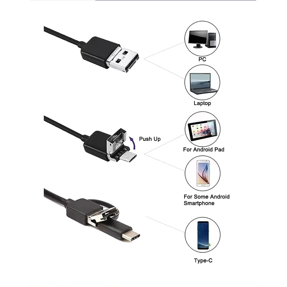 1-10m Endoscope Camera Android Type C PC 7MM USB Waterproof Borescope Camera for Car Scenarios Car Inspection 6 Led Lights