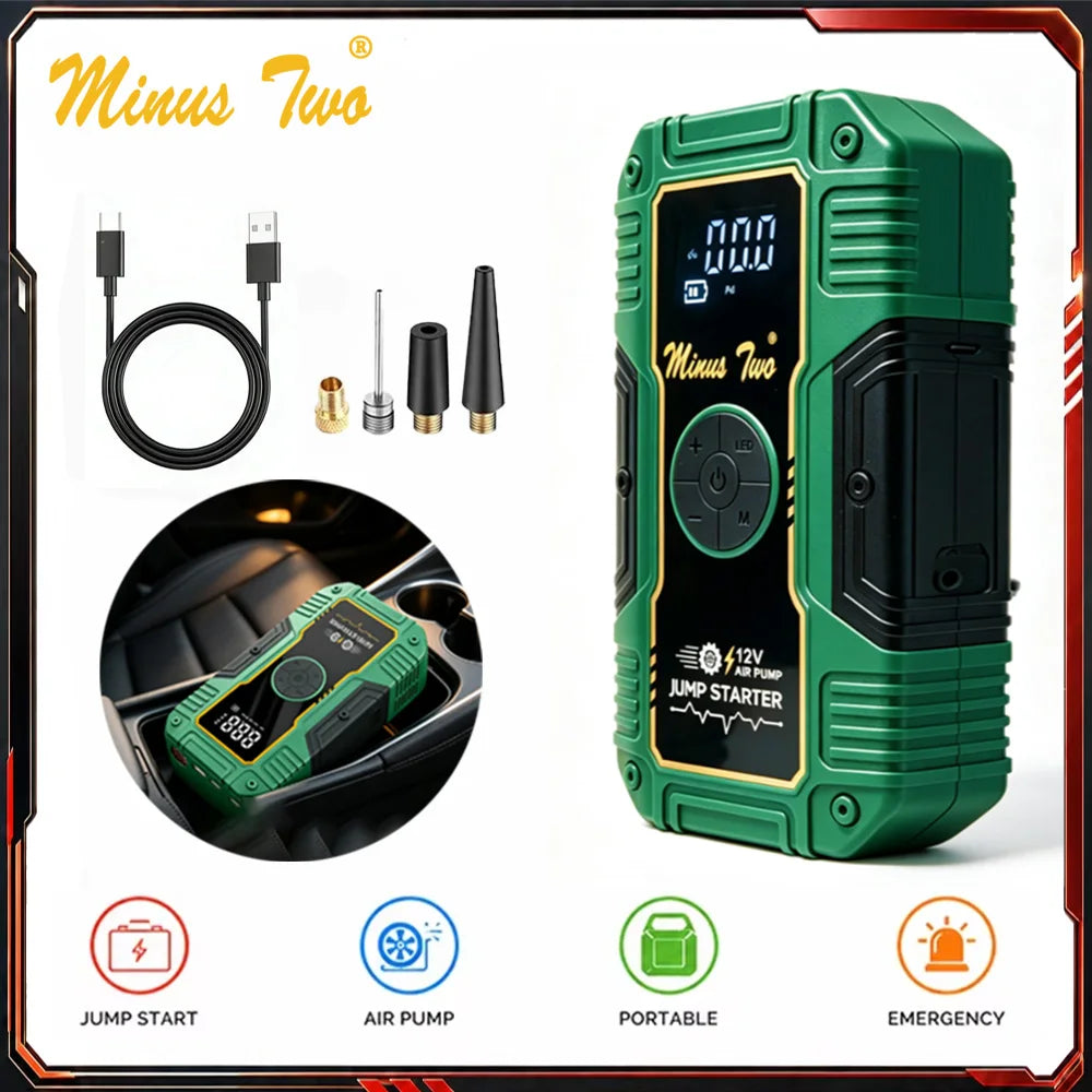 12V Car Jump Starter with Air Compressor, Portable Battery Booster Power Bank, Tire Inflator Pump for SUV Auto Emergency Kit
