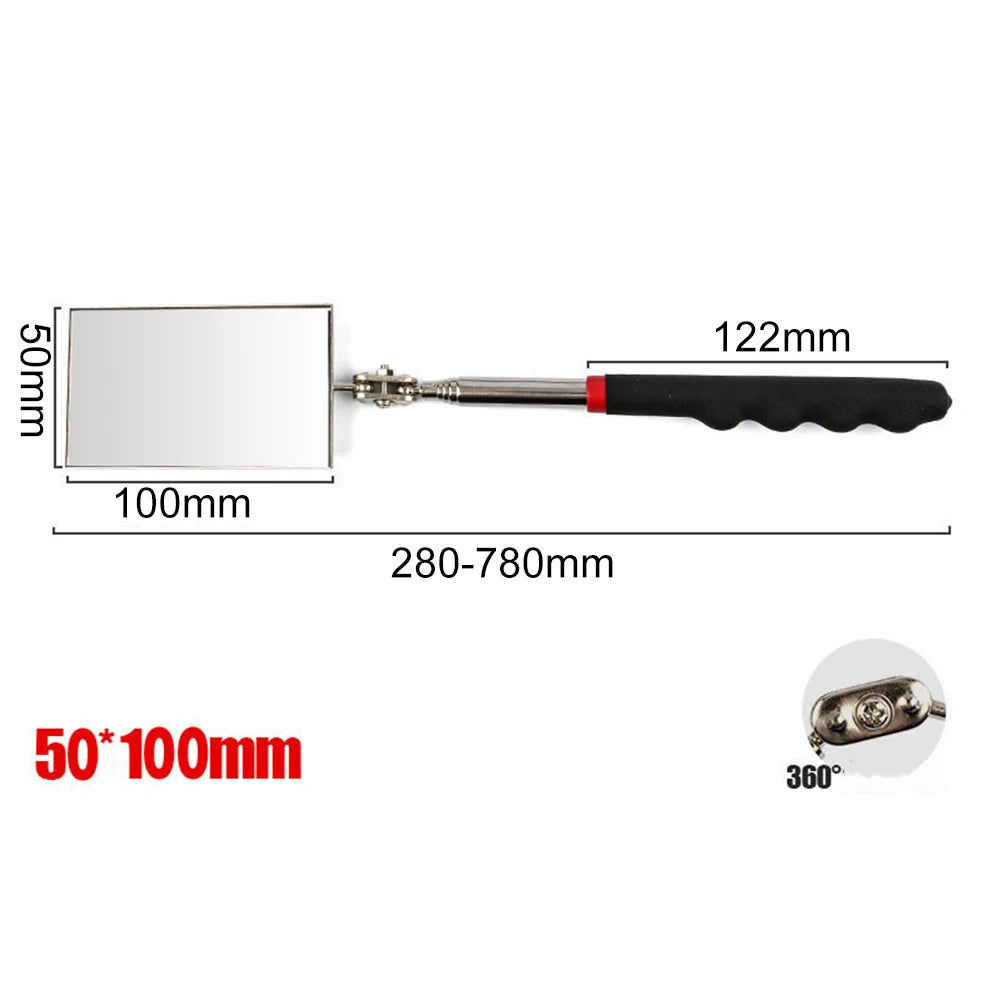 2pcs Telescoping Inspection Mirror Rectangle Mechanic Mirrors 360° Rotation Extendable Telescopic Handle For Car Repair CM World