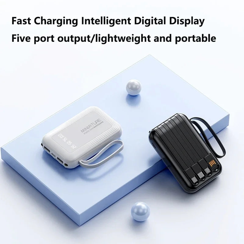 VIVO 500000mAh Mini Power Bank Super Fast Charging Built in 4 Cables Digital Display Powerbank for iPhone Samsung Huawei