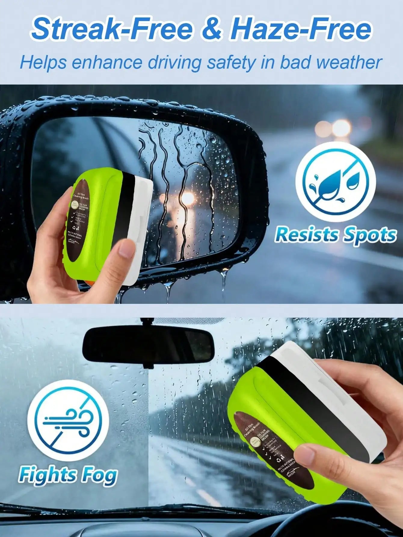 2Pcs/Set Car Windshield Anti-Fog Kit - ABS Resin Scraper + Applicator Sponge + Microfiber Cloth, Easy to Use CM World