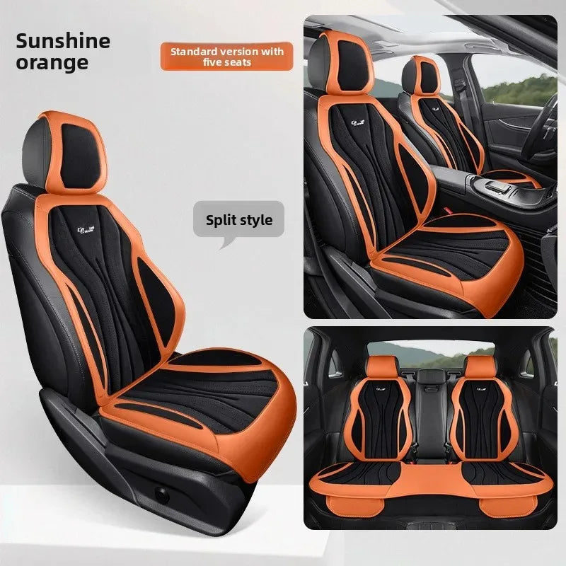 Luxury Suede Leather Car Seat Cover Full Set Non Slip Seat Cushion Car Accessories Interior Universal Car Seat Protective Covers CM World