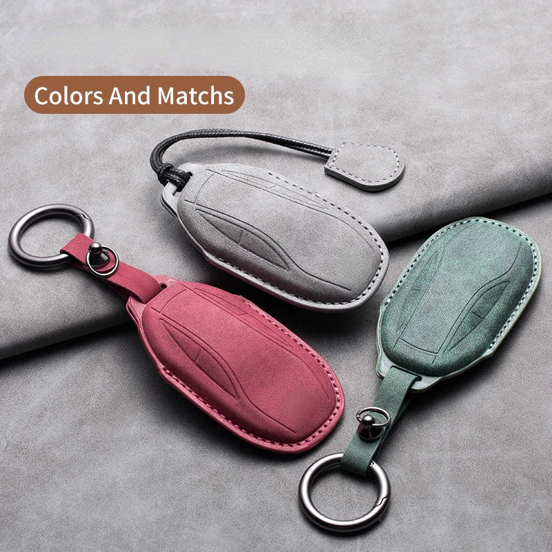 Leather Car Remote Key Case Cover for IM 2022 L7 2023 LS6 2023 LS7 Auto Key Fob Shell Suede Leather Keychain Accessories