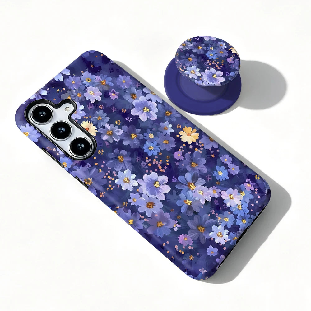 Magnetic Case For Samsung S26 S25 S24 S23 S22 S21 Plus Ultra 20 FE A15 A16 A26 A36 56 17 Purple Flower 2 in 1 Phone Holder Cover
