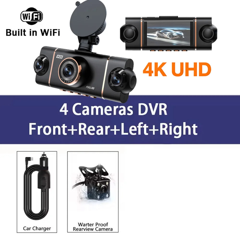 New Quad Lens Car Camera 360° WIFI 4K / 1080P dashcam 24H Parking Monitor G-Sensor Night Vision Car Security Accessory