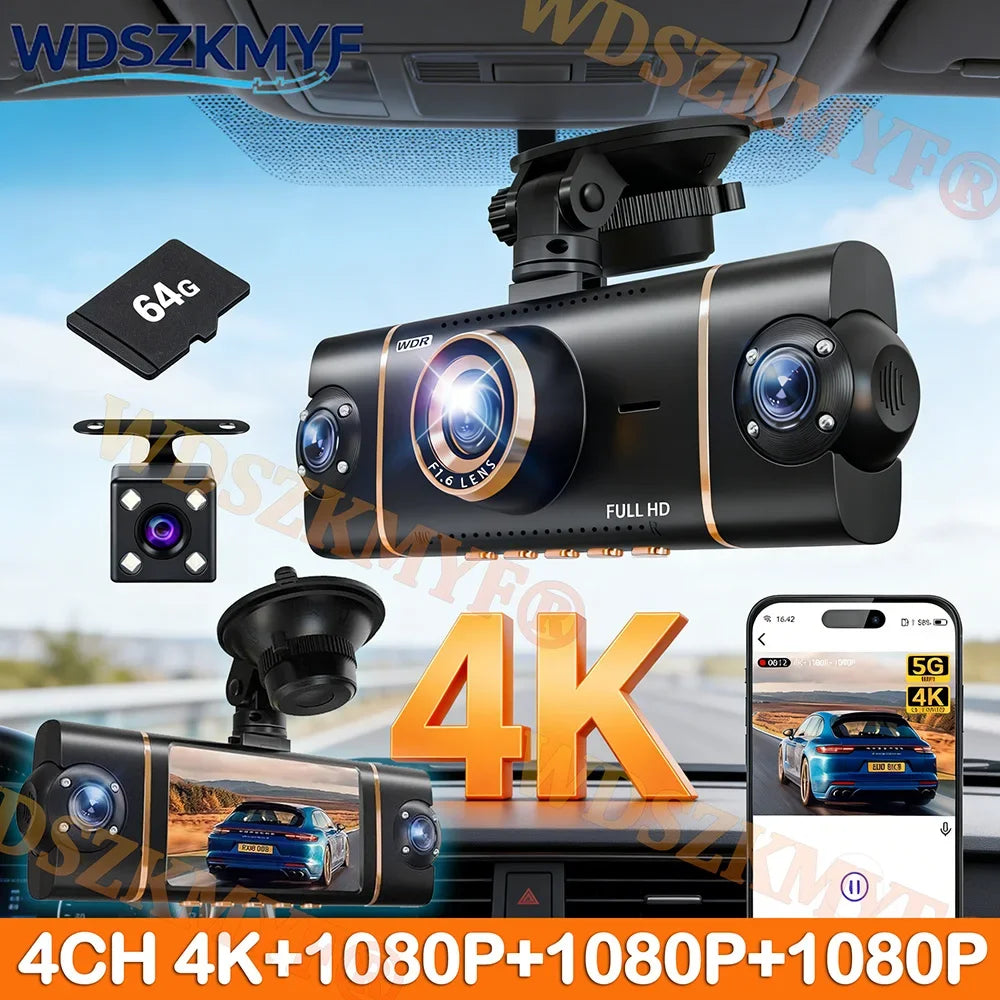 New 4K Quad Lens Car Camera WIF dashcam 360° Coverage 24H Parking Monitor G-Sensor Starlight Night Vision Car Security Accessory