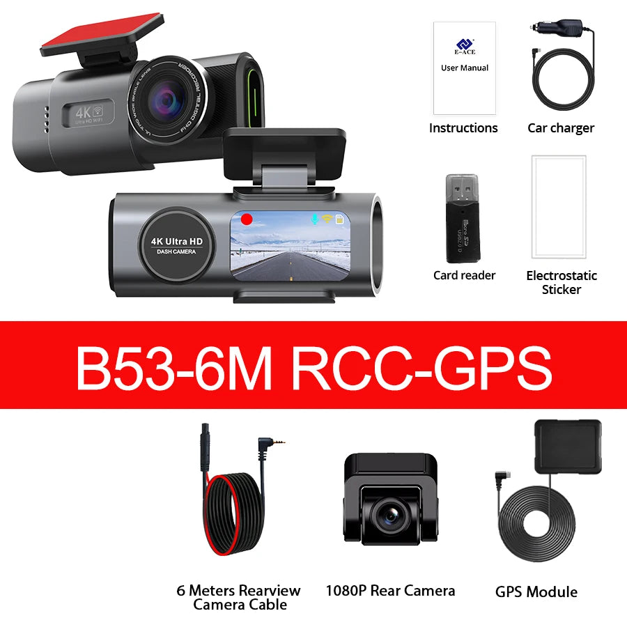 4K Dash Cam Built-in WiFi APP Control HD Night Vision Car Video Recorder Loop Recording G-sensor Car DVR Optional Rear Camera Car Mobile World