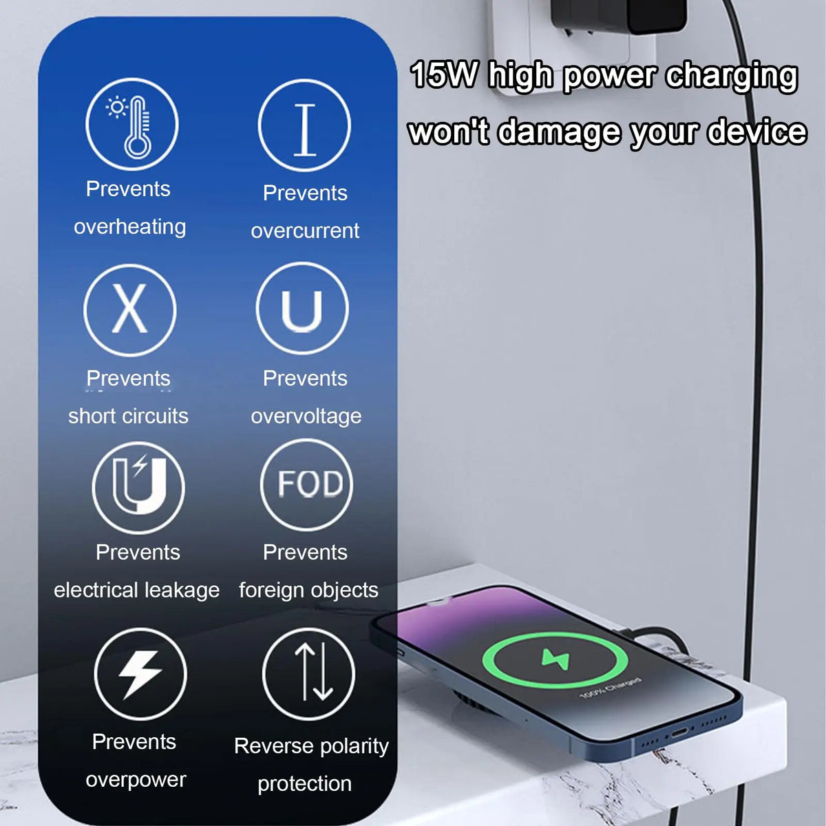 15W Wireless Charger with Auxiliary Cooling Fan 2-in-1 Magnetic Induction Charger Charging Station for iPhone12-18,Xiaomi Huawei