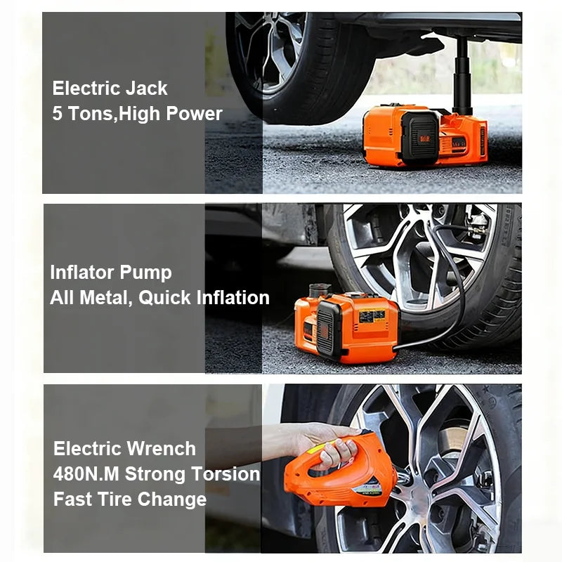 Electric Car Jack 5T Hydraulic Car Jack with Built-in Inflatable Pump and LED Light Car Jack for SUV Truck Change Tire 150~450mm CM World