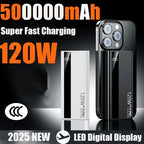 Lenovo 500000mAh 120W Super Fast Charging Power Bank High Capacity External Battery Portable Battery Charger For iPhone Samsung Car Mobile World