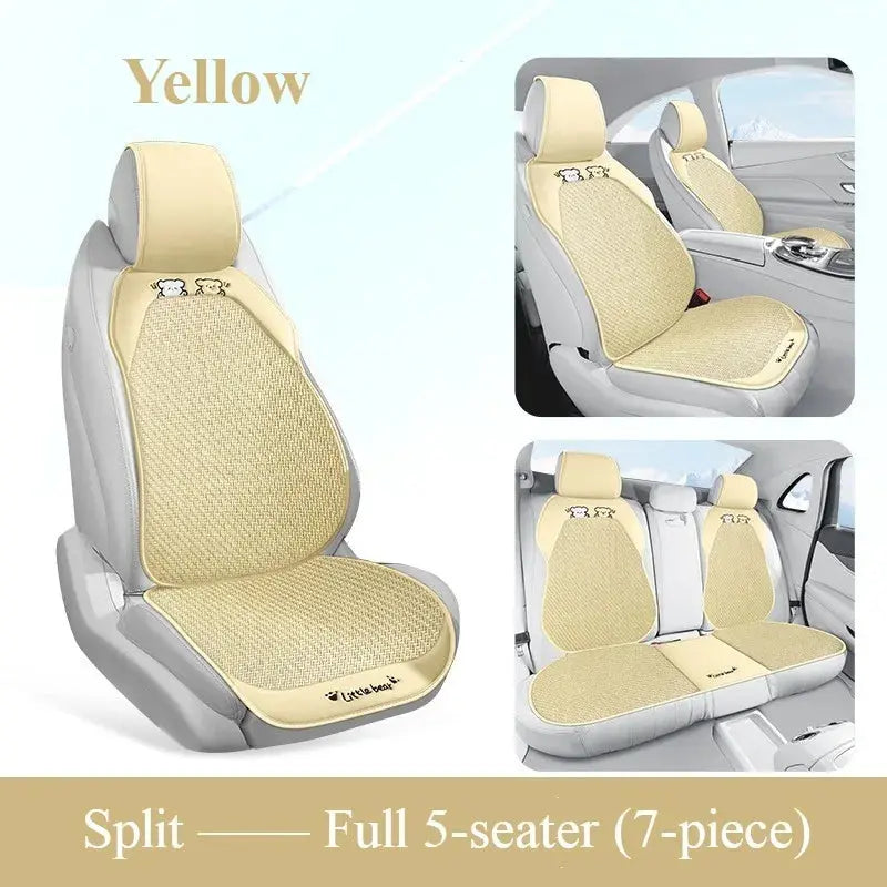 Breathable summer car seat cover - cool ice rattan weave, PU leather trim, lovely embroidery, suitable for split seats Car Mobile World