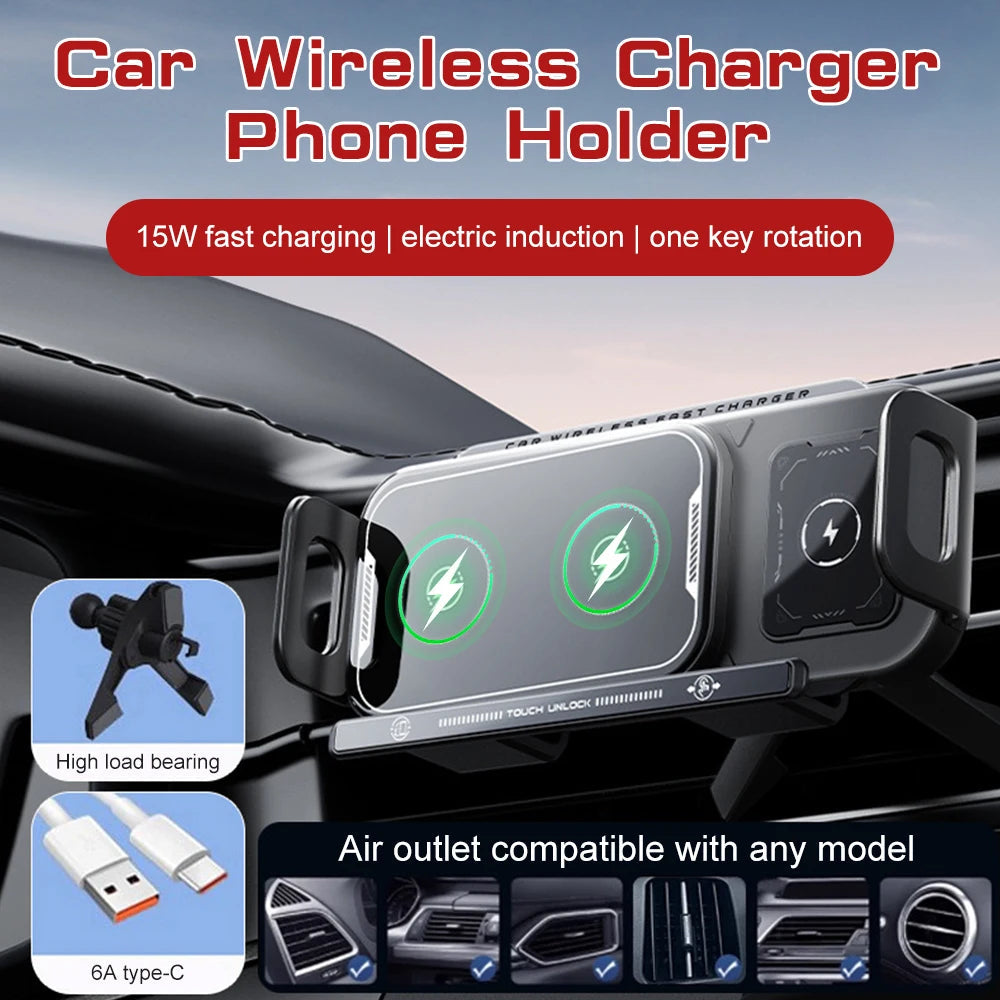 Car Wireless Charger Dual Coil Fold Screen Car Fast Charging Stand for Samsung Galaxy Z Fold 6 Flip 3 Air Vent Car Phone Holder CM World