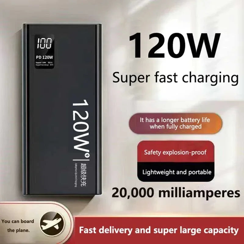 ROMOSS 120W 500000mAh Power Bank Large Capacity Fast Charging Built in 4 Cables Portable External Battery for iPhone Huawei New