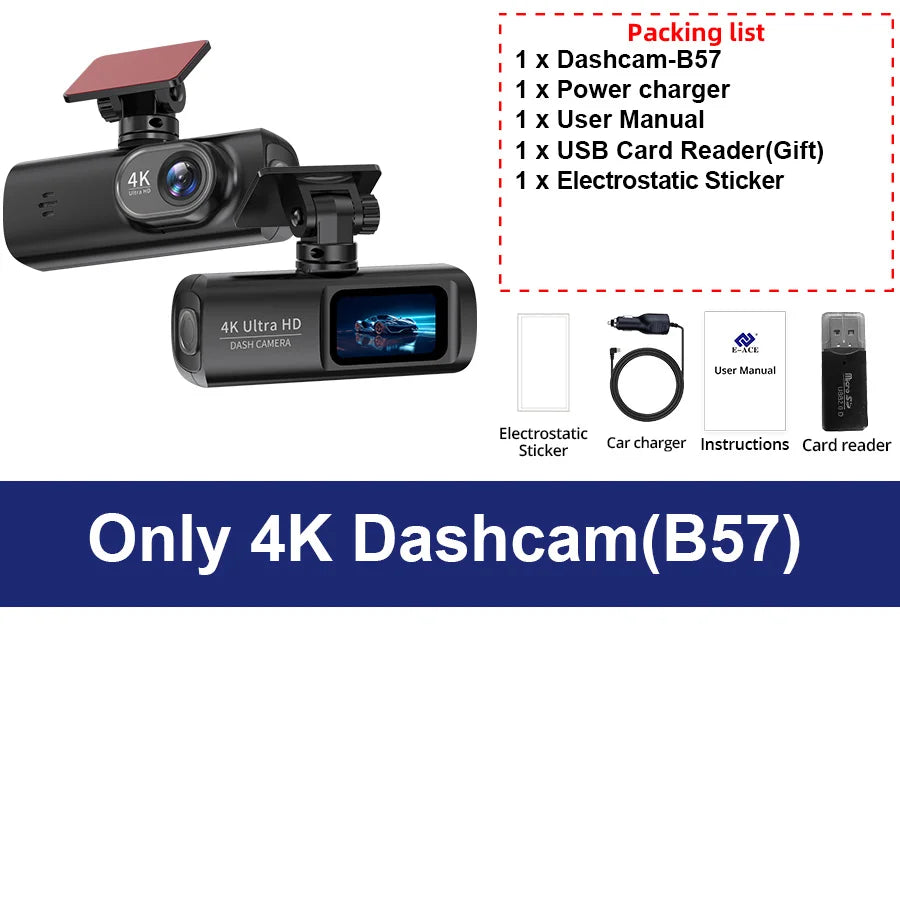 4K WIFI Dash Cam Mini CAR DVR Support Front and Rear Dual Lens 1080P Black Box Room Night Vision Camera Parking Monitor Car Mobile World