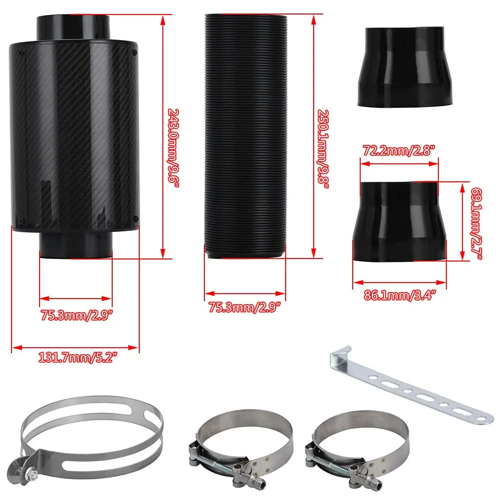 Universal 3" Racing Carbon Fiber Cold Feed Induction Kit Air Intake Kit Air Filter Box With Fan or Wihout  Fan CM World