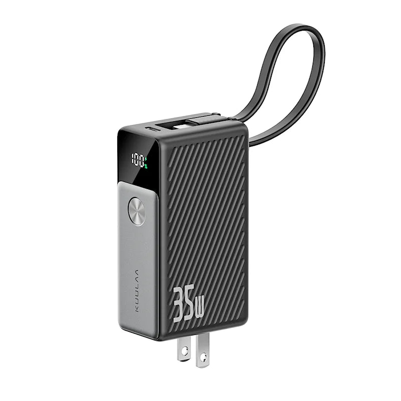 KUULAA Power Bank 5000mAh 35W Fast Charging Portable Charger with Built-in USB C Cables & AC Wall Plug US Charger For iPhone 17 Car Mobile World
