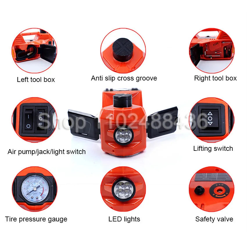 12V 5T/3T Electric Car Hydraulic Jack With Tire Inflator Pump And LED Flashlight 3 in 1 Lift Jack 450MM/360MM