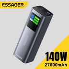 ESSAGER 140W Power Bank 27000mAh PD3.1 Super Fast Charging Digital Display Portable PowerBank for Macbook Laptop iPhone 17 16 15 Car Mobile World