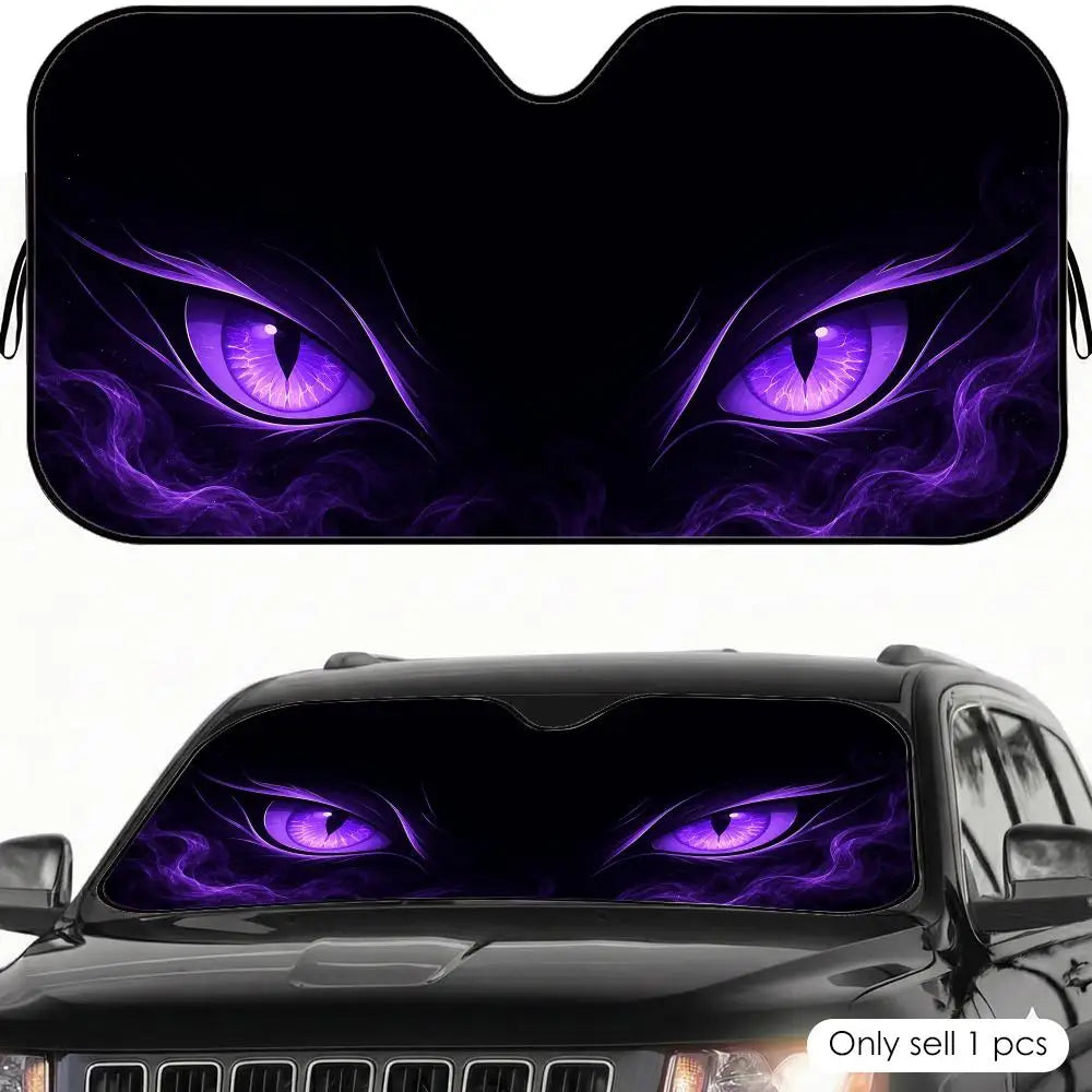 Purple Flame Vertical Pupil Sun Visor Car Sun Shade Front Windshield Coverings Blocker Auto Protector Window Visor Screen Cover