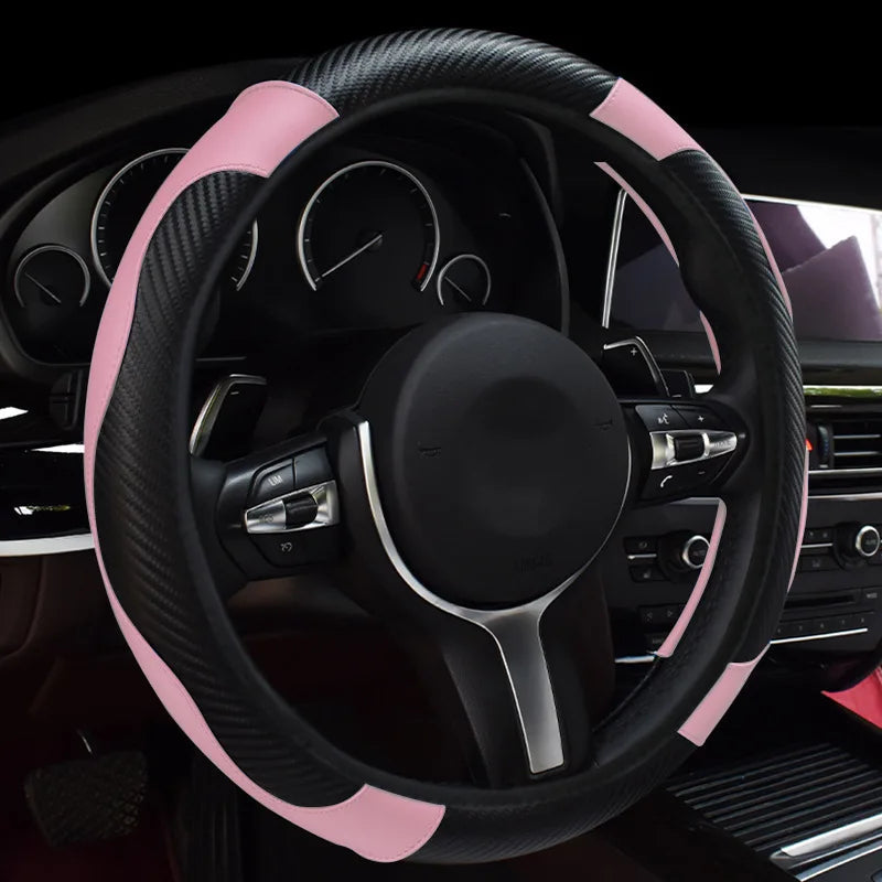 Universal Car Steering Wheel Cover Carbon Fiber Leather Embossed Car Handle Cover Suitable For Car Steering Wheels Men Women CM World