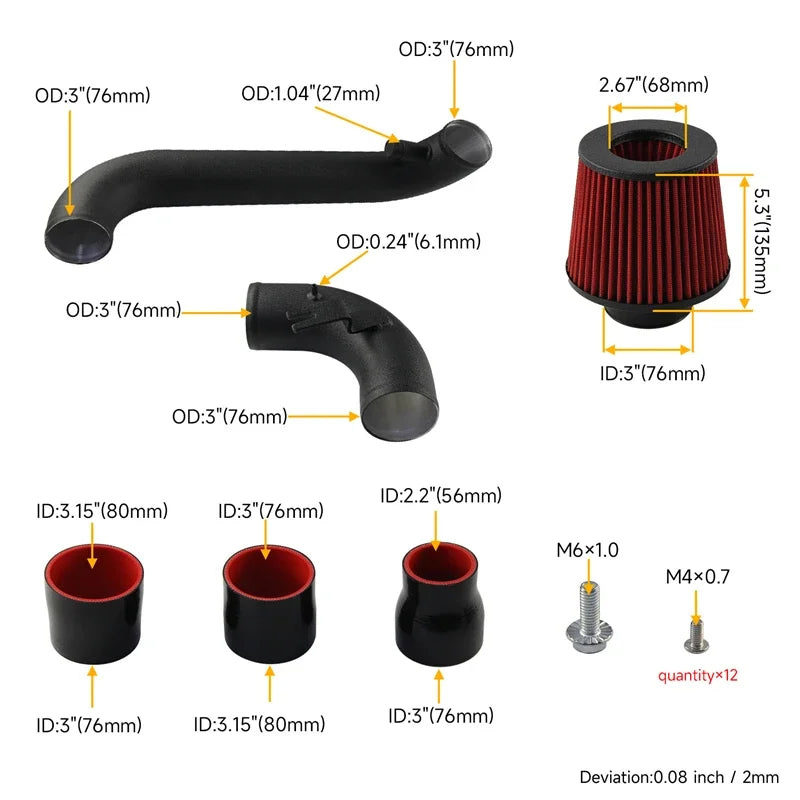 Cold Air Intake System High Flow Air Filter Black Kit Fits for A3 EA888 1.8T VW MK6 GTI Jetta Passat Audi TT 2.0T Engine