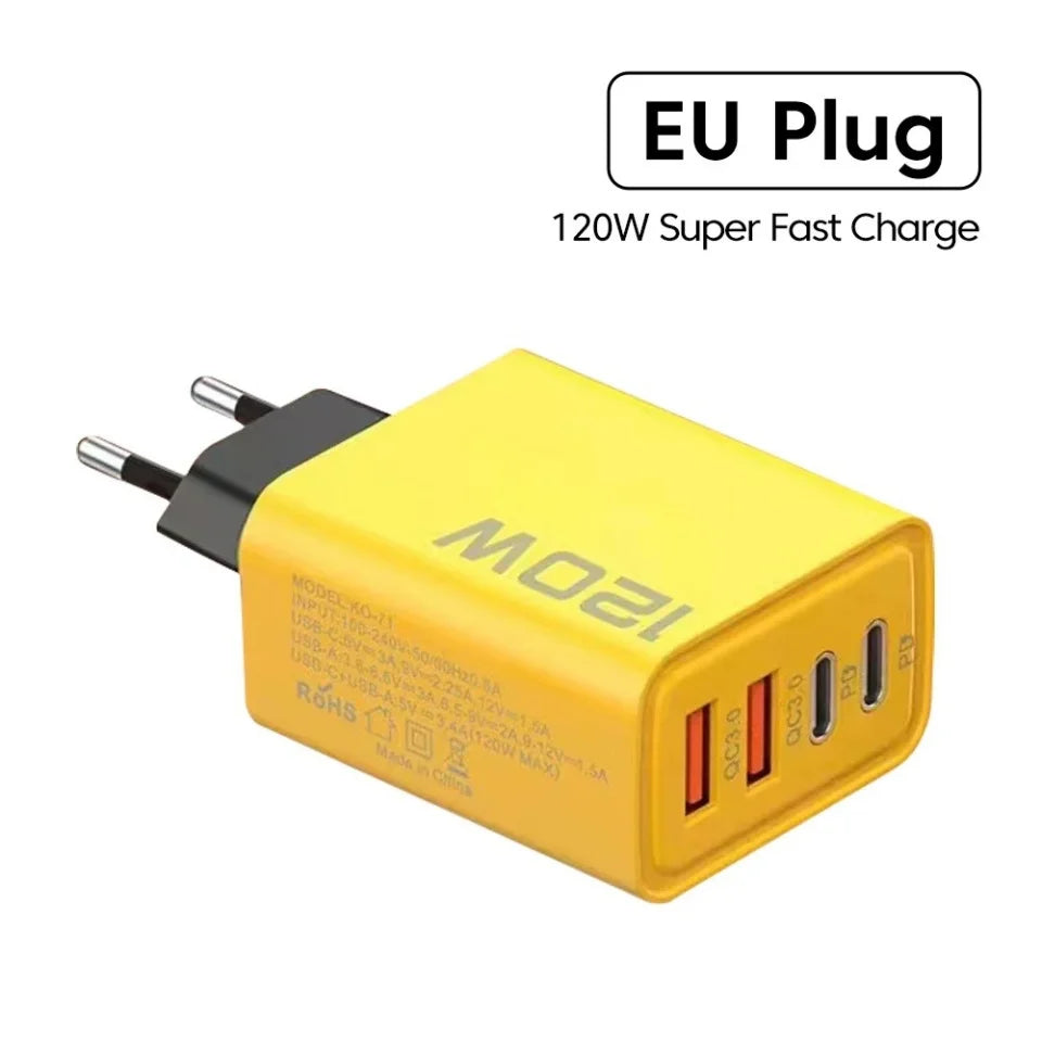 120W Fast Charger USB Type C Cable Fast Charging Phone Power Adapter For iPhone Xiaomi Samsung Quick Charge Wall Charger