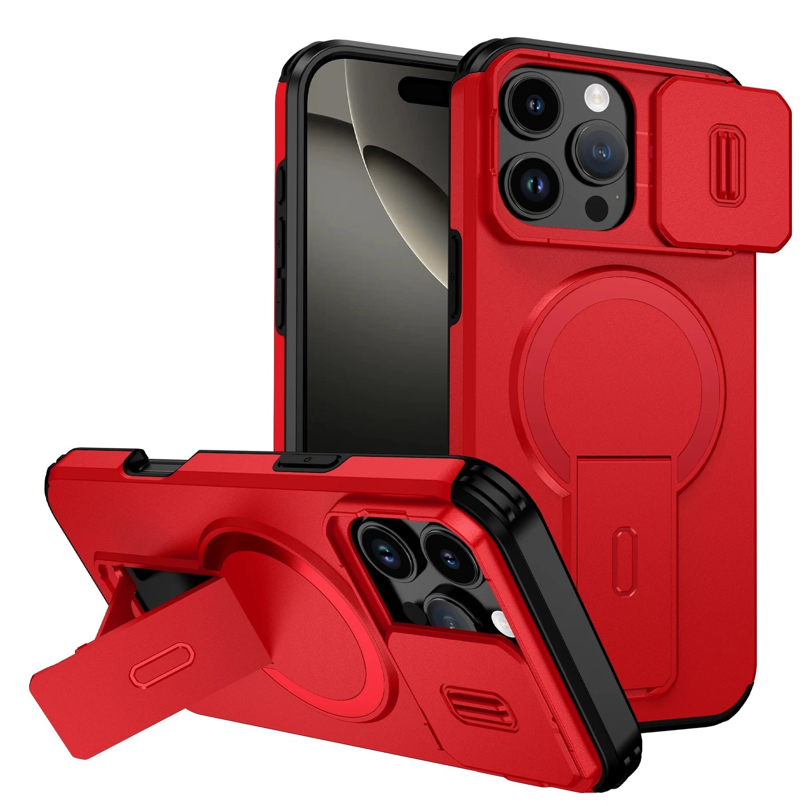 Shockproof Armor Bracket Magnetic Case for iPhone 17 16 E 15 14 13 11 12 Pro Max Mini For Magsafe Sliding Camera Protect Cover Car Mobile World