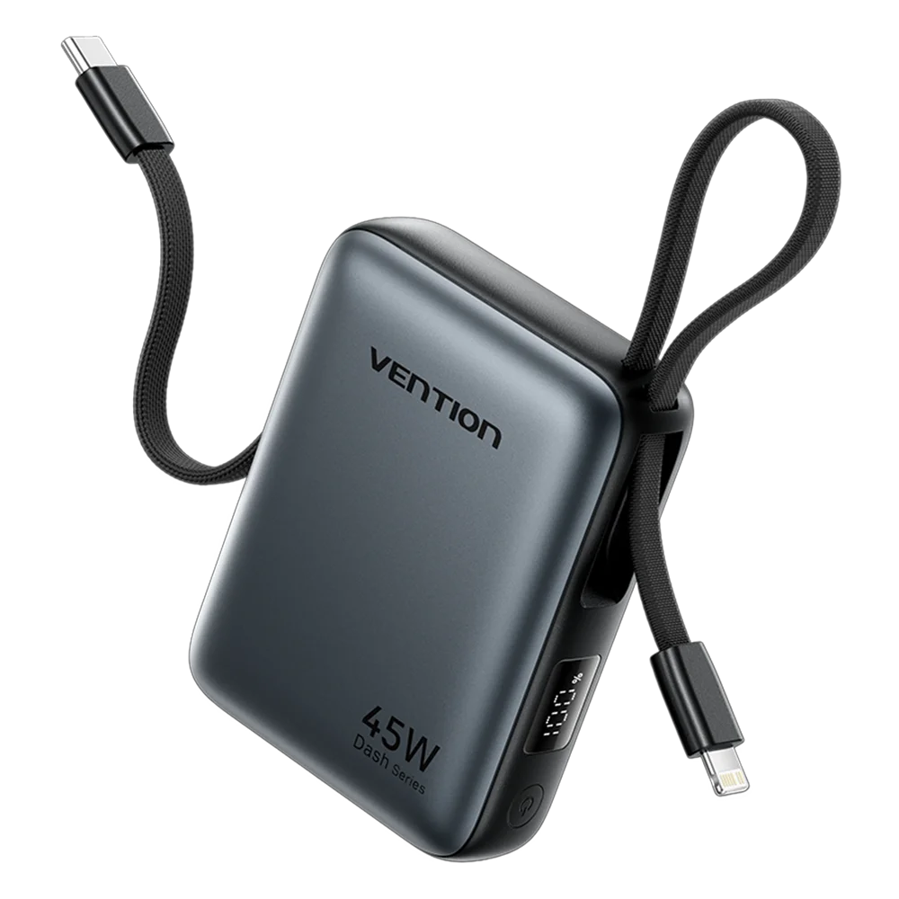 Vention 45W 10000mAh Power Bank Built-In USB-C Cable Portable Powerbank for iPhone 17 Samsung S26 Pocket-Sized Auxiliary Battery Car Mobile World