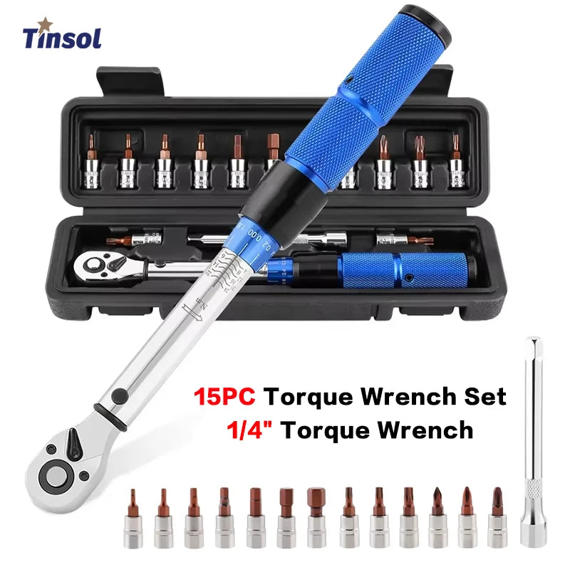 TINSOL Adjustable Torque Ratchet Wrench 1/4-inch Dual-Direction Bicycle Hex Socket Preset Wrench Professional Maintenance Tool CM World