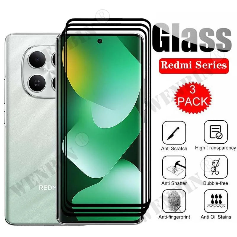 3 Pcs Tempered Glass For Redmi Note 15 / Note 15 Pro / Note 15 Pro Plus 4G 5G Curved Full Cover Screen Protector Car Mobile World