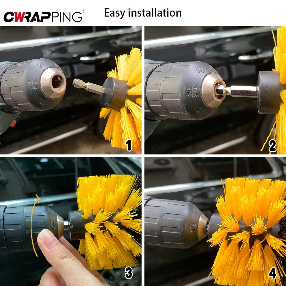 Nylon round Cleaning Brush Set for Electric Drill High-Density Bristle Carpet And Glass Cleaning Tool Kit. CM World