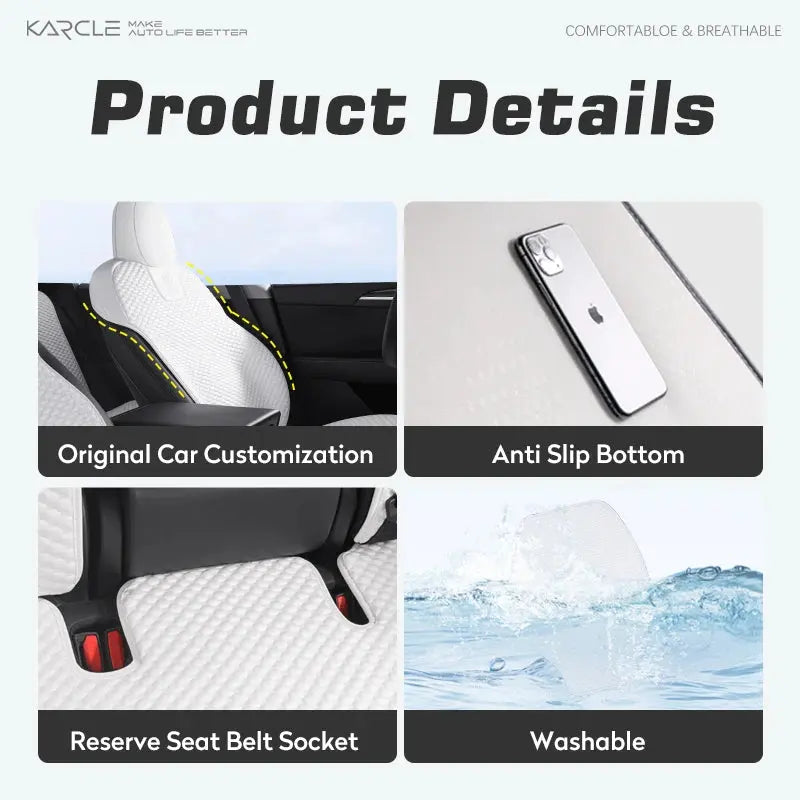 Karcle Car Seat Cushion For Tesla Model Y 2020-2024 5-Seat Ice Silk Car Seat Cover Breathable Summer Car Interior Accessories Car Mobile World