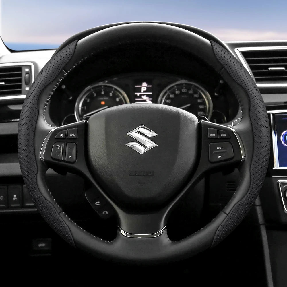 Suitable for Suzuki Breathable Hole Leather Steering Wheel Cover Segmented Quick Release Design Anti-Slip and Durable Swift 2011 Sx4 Grand Vitara Jimny Solio S-Cross Alto Liana Baleno 2013 Zc32S Sport Ly Accessories Ciaz CM World