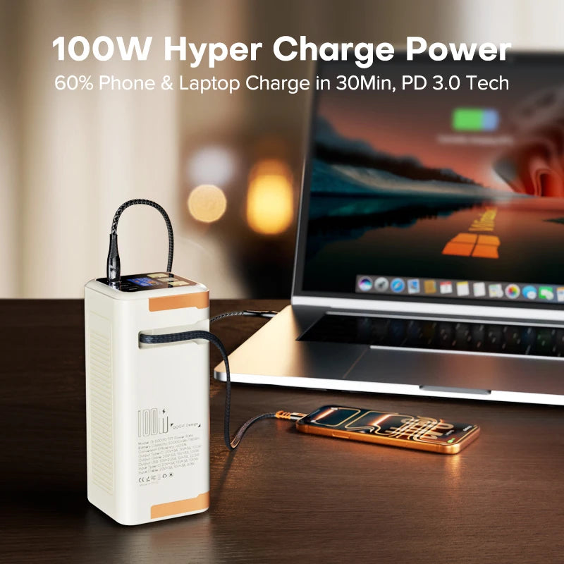 QOOVI 50000mAh Power Bank PD 100W Fast Charging Portable Large Battery Capacity Power Station For iPhone Laptop Samsung Xiaomi Car Mobile World