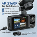 4K Dash Cam 3 Lens Driving Recorder WiFi Car DVR Front Inside Rear Triple Camera 2160P UHD Video Recorder 24H Parking Monitor