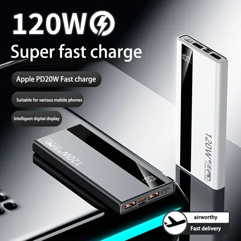 200000mAh 120W Power Bank Super Fast Charging Battery High Capacity Digital Display Power Bank For Xiaomi Iphone Samsung Car Mobile World